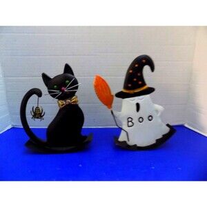 New Metal Halloween Ghost Black & Cat Figurine Statue Fall Home Decor